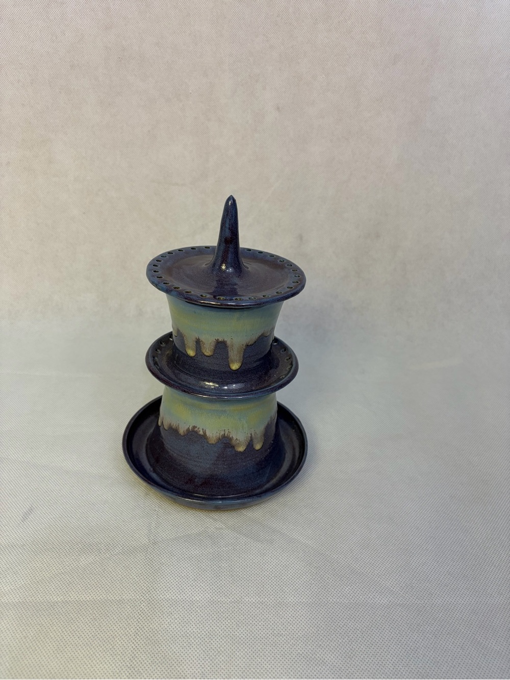 Stackable Ceramic Jewelry Holder in Blue and Cream